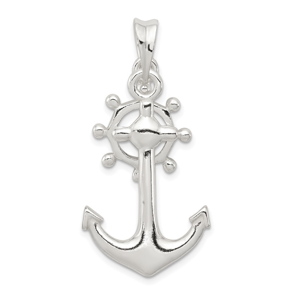 925 Sterling Silver Nautical Polished Anchor Necklace Charm Pendant, Unisex